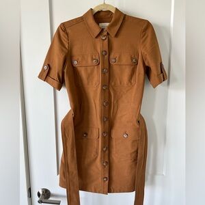 Sezane Camel Jackie Shirt Dress with Belt (French 34/US 2/XS) EUC